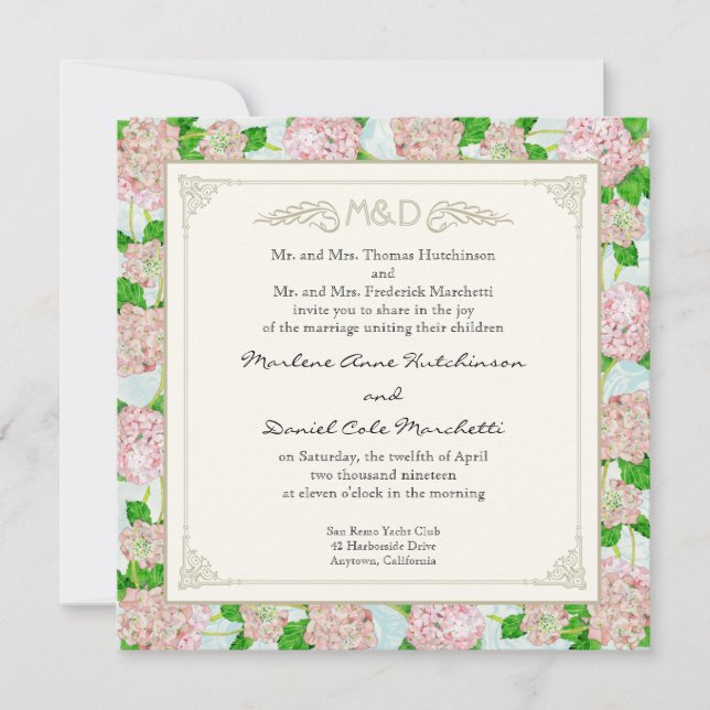 Pink Hydrangea Lace Floral Formal Elegante Hochzei Einladung (Vorderseite)