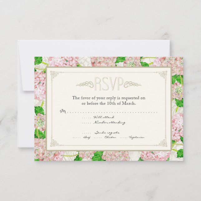 Pink Hydrangea Lace Floral Formal Elegante Hochzei RSVP Karte (Vorderseite)