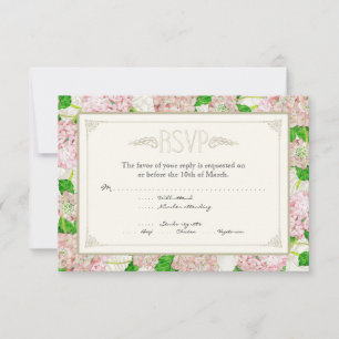 Pink Hydrangea Lace Floral Formal Elegante Hochzei RSVP Karte