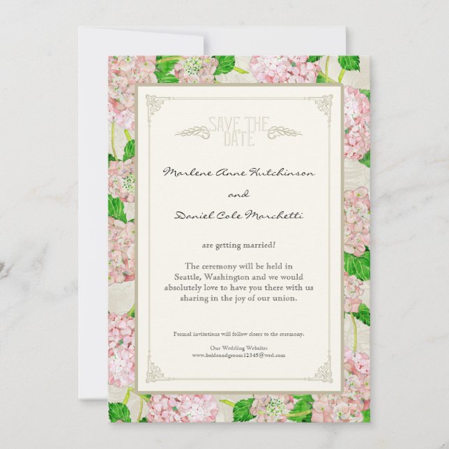 Pink Hydrangea Lace Floral Formal Elegante Hochzei Save The Date (Vorderseite)