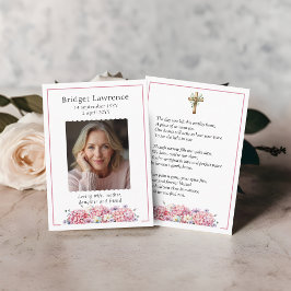 Pink Hydrangea Memorial Photo Prayer Card Visitenkarte