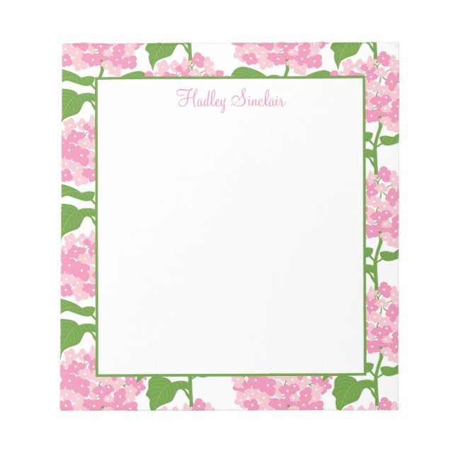 Pink Hydrangea Muster Notepad Notizblock (Vorderseite)