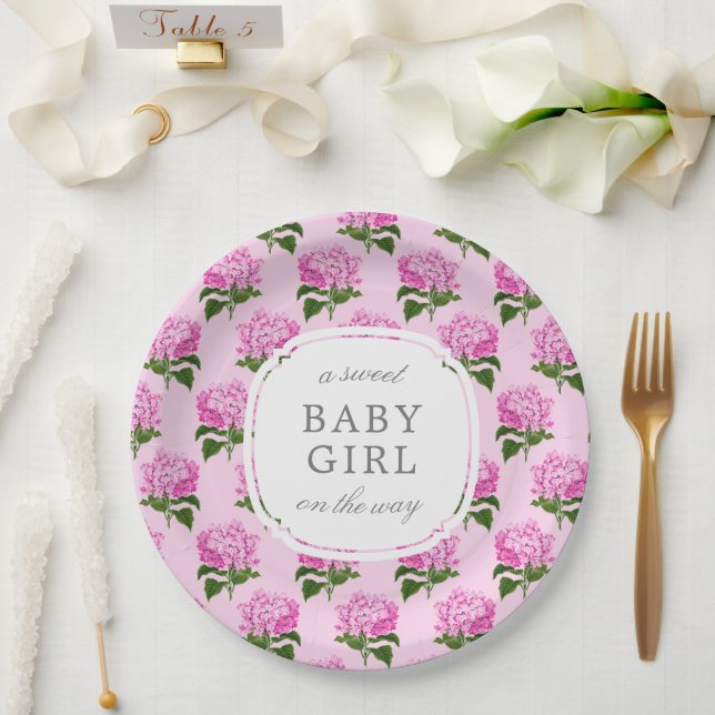 Pink Hydrangea Muster Sweet Baby Girl Pappteller (Hochzeit)