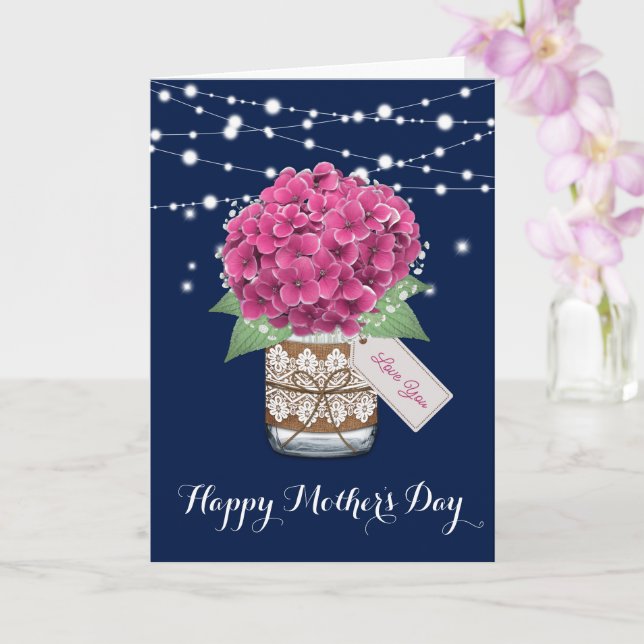 Pink Hydrangea Niedlich Rustic Blue Mother Day Karte (Orchidee)
