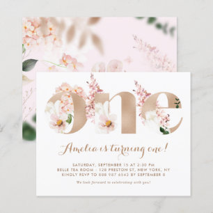 Pink Hydrangea Rose Gold Einladung zum ersten Gebu