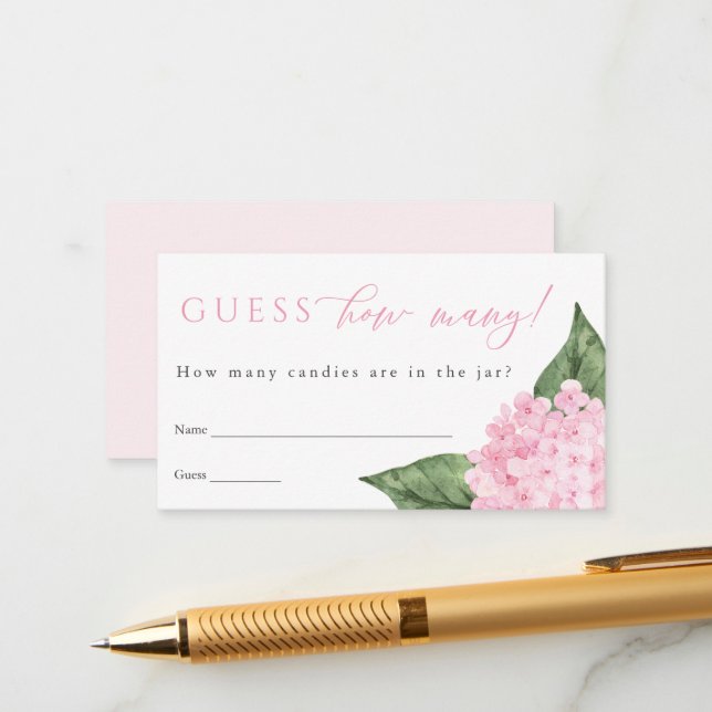 Pink Hydrangea schätzt die Anzahl der Duschspielka Begleitkarte (Vorderseite/Rückseite Beispiel)