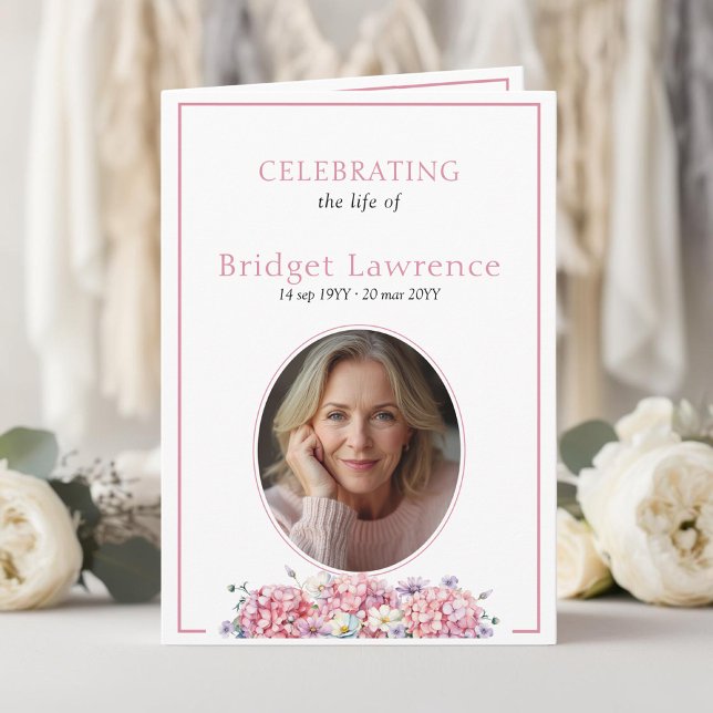 Pink Hydrangea Summer Flowers Funeral Folded Programm (Von Creator hochgeladen)