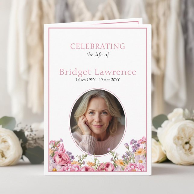 Pink Hydrangea Summer Flowers Funeral Folded Programm (Von Creator hochgeladen)