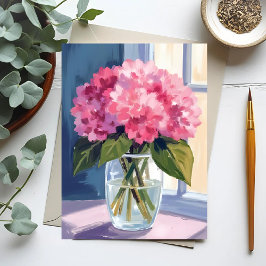 Pink Hydrangea Vase Blume Bouquet Wasserfarbe Postkarte