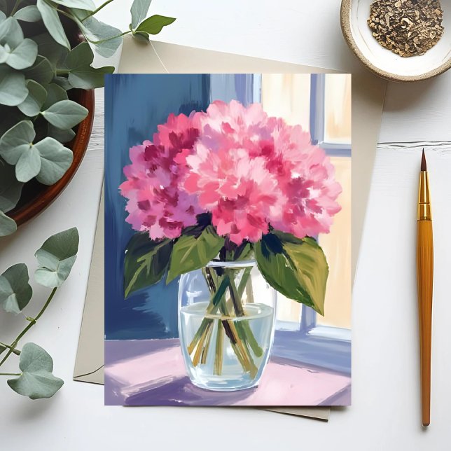 Pink Hydrangea Vase Blume Bouquet Wasserfarbkarte (Von Creator hochgeladen)