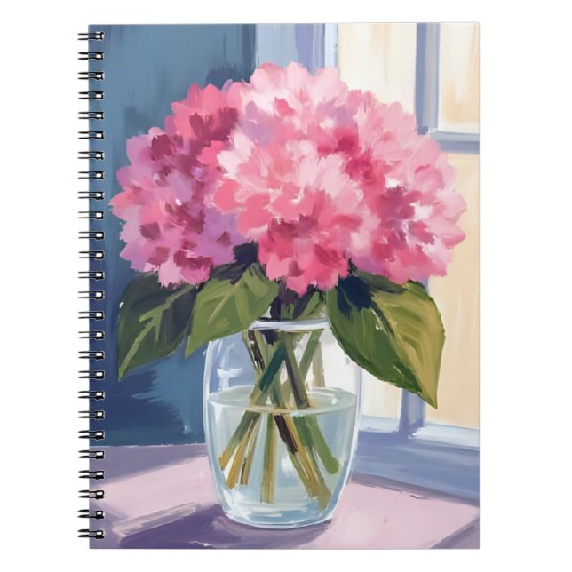 Pink Hydrangea Vase Flower Bouquet Watercolor Notizblock (Vorderseite)