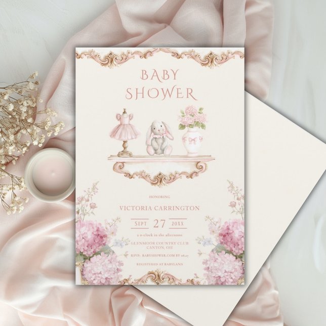 Pink Hydrangea Vintage Baby Shower Invitation Einladung (Von Creator hochgeladen)
