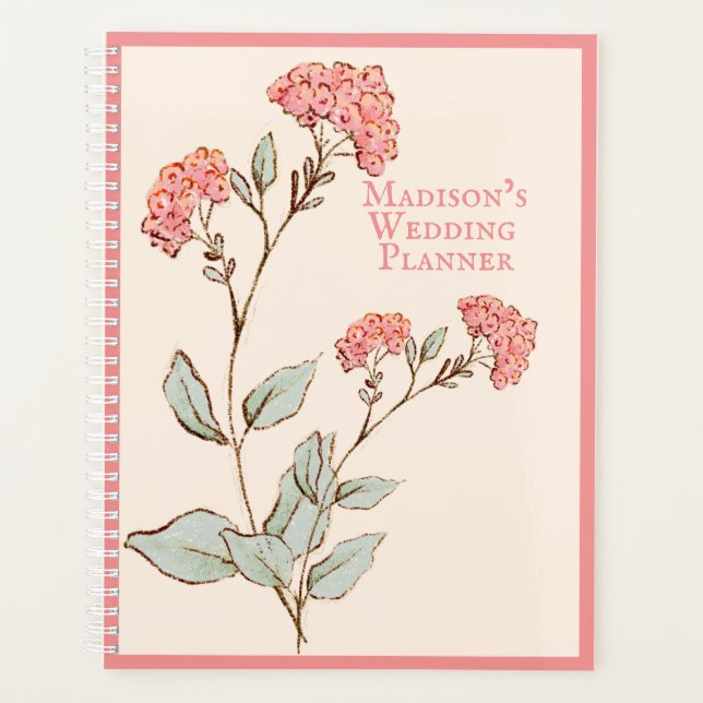 Pink Hydrangea Vintage Handzeichen Planer (Vorderseite)