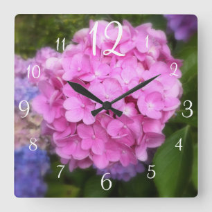Pink Hydrangea Wall Clock Quadratische Wanduhr