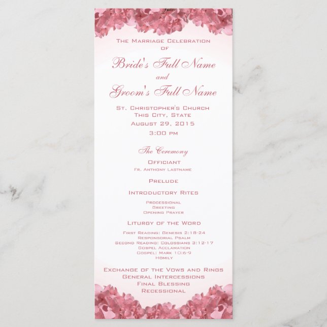 Pink Hydrangea Wedding Program Programm (Vorderseite)