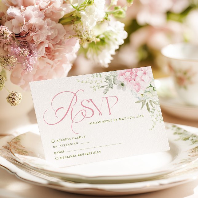 Pink Hydrangea Wedding RSVP Card Karte (Von Creator hochgeladen)
