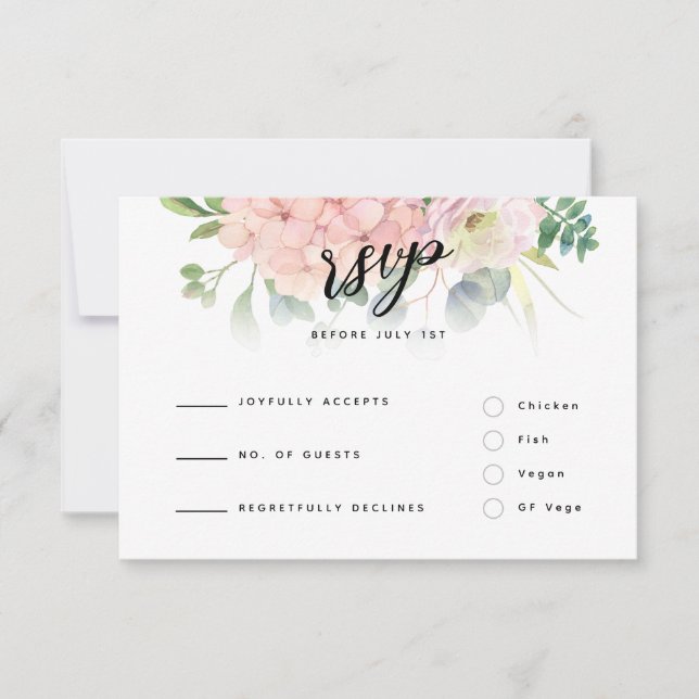 Pink Hydrangea Wedding RSVP Karte (Vorderseite)