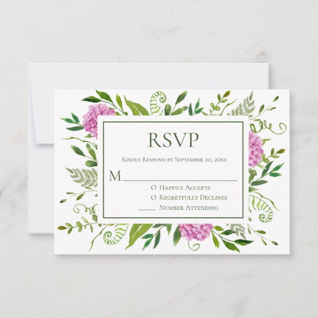 Pink Hydrangea Wedding RSVP Karte (Vorderseite)
