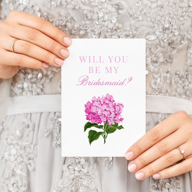 Pink Hydrangea wirst du meine Bridesmaid sein Postkarte (Von Creator hochgeladen)