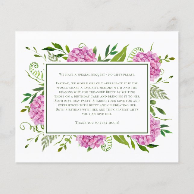 Pink Hydrangeas 80th Birthday Card Request (Vorderseite)