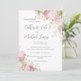 Pink Hydrangeas Floral Elegant Budget Wedding Einladung