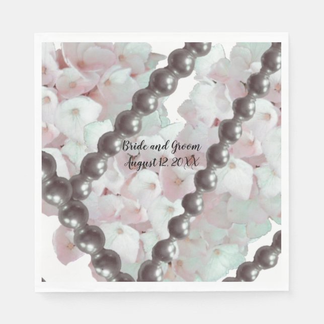 Pink Hydrangeas und Perlen Hochzeitspapier Napkins Serviette (Vorderseite)