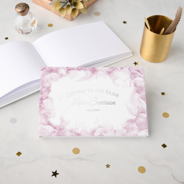 Pink Hydrangeas Wasserfarbe Buchstaben an die Brau Gästebuch (Vorderseite Offen)