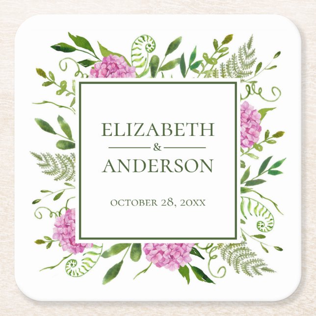 Pink Hydrangeas Wedding Rechteckiger Pappuntersetzer (Vorderseite)