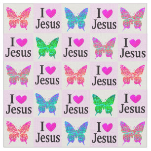 PINK I LIEBE JESUS BUTTERFLY FABRIC STOFF