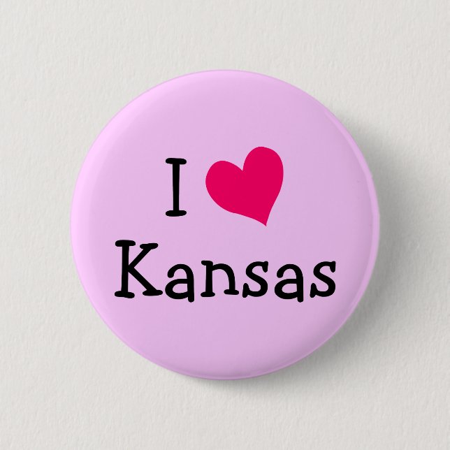 Pink I Liebe Kansas Button (Vorderseite)