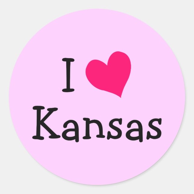 Pink I Liebe Kansas Runder Aufkleber (Vorderseite)