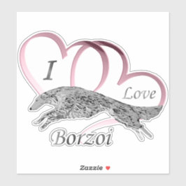 Pink I Love Borzoi Die Cut Vinyl Sticker