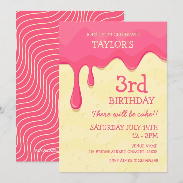 Pink Ice Cake Einladung (Vorne/Hinten)