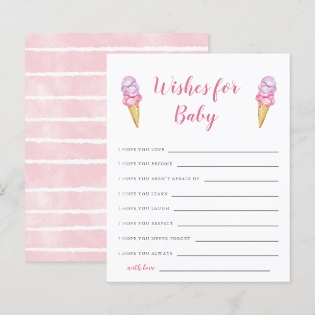Pink Ice Cream Baby Dusche Wünsche für Babykarte (Vorne/Hinten)