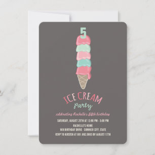 Pink Ice Cream Cone Girl 5. Geburtstagsparty Einla Einladung