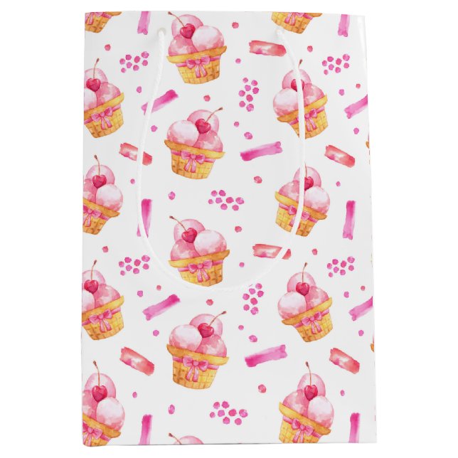 Pink Ice Cream Sundar Geschenktasche Mittlere Geschenktüte (Vorderseite)