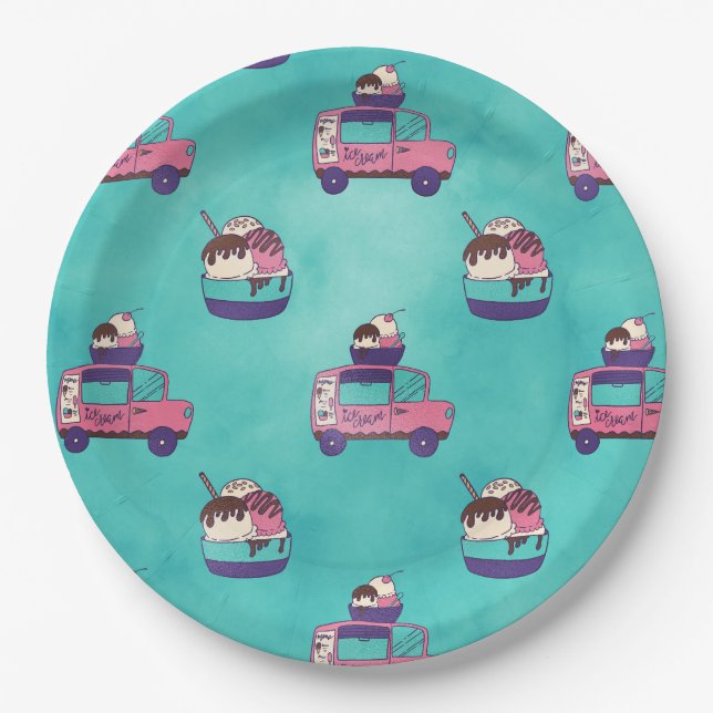Pink Ice Creme Truck Pappteller (Vorderseite)