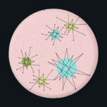 Pink Iconic Atomic Starbursts Magnet<br><div class="desc">This Pink Iconic Atomic Starbursts Magnet pattern feature iconic atomic starbursts. That's right! The old school, First Lady Pink colored background with gold speckles is the perfekt backdrop for the vibrant turquoise, soothing celery and kitschy pear green colored circles. The spots of color are sporadically placed in various sizes with...</div>