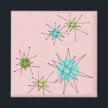 Pink Iconic Atomic Starbursts Magnet<br><div class="desc">This Pink Iconic Atomic Starbursts Magnet pattern feature iconic atomic starbursts. That's right! The old school, First Lady Pink colored background with gold speckles is the perfekt backdrop for the vibrant turquoise, soothing celery and kitschy pear green colored circles. The spots of color are sporadically placed in various sizes with...</div>