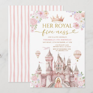 Pink Ihre Königliche fünf-heit Geburtstag Schloss Einladung