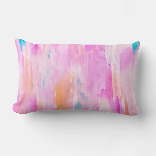 Pink Ikat Aquarell-Entwurf Lendenkissen (Vorderseite)