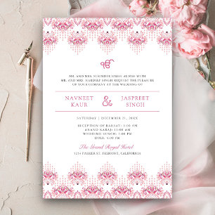 Pink Ikat Border Anand Karaj Sikh Wedding Einladung