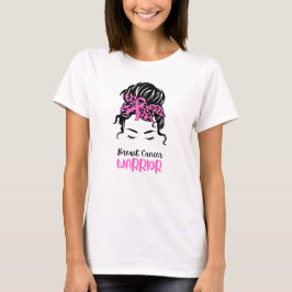 Pink Illustration Woman Messy Bun Brustkrebs T-Shirt