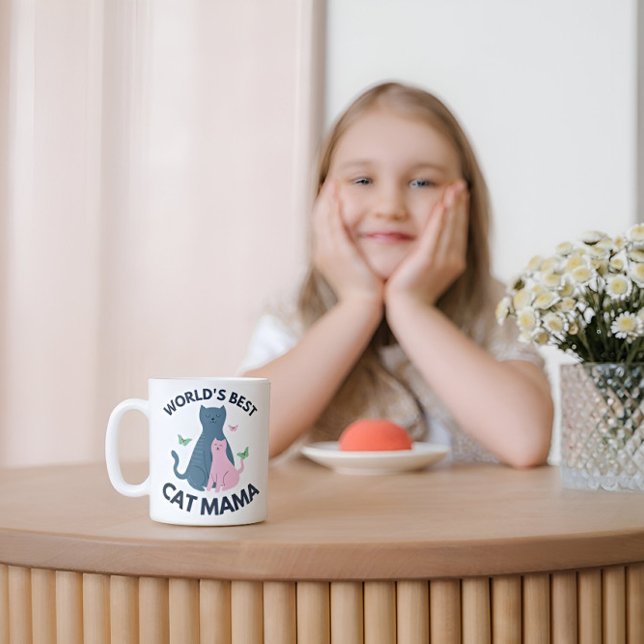 Pink Illustrative World's Best Cat Mama Kaffeetasse (Von Creator hochgeladen)