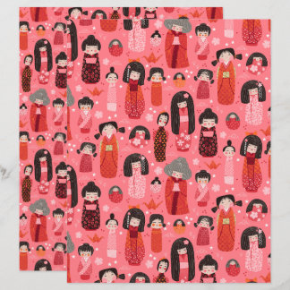 Pink Illustriert Japanisch Kokeshi Scrapbook