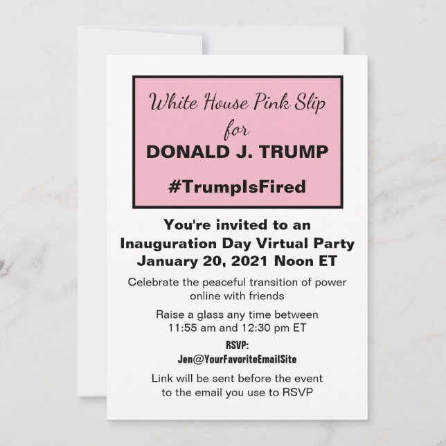 Pink im Weißen Haus treibe gegen Trump virtuelles  Einladung (Rückseite)