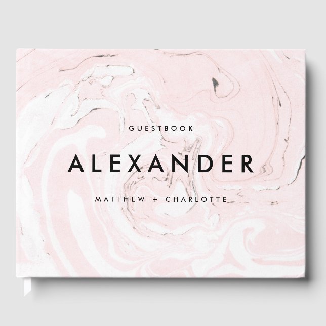 PInk Imitate Marble Modern Wedding Gästebuch (Vorderseite)