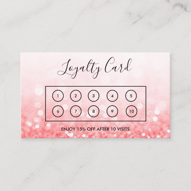 Pink Imitats Glitzer Custom Loyalty Card Visitenkarte (Vorderseite)