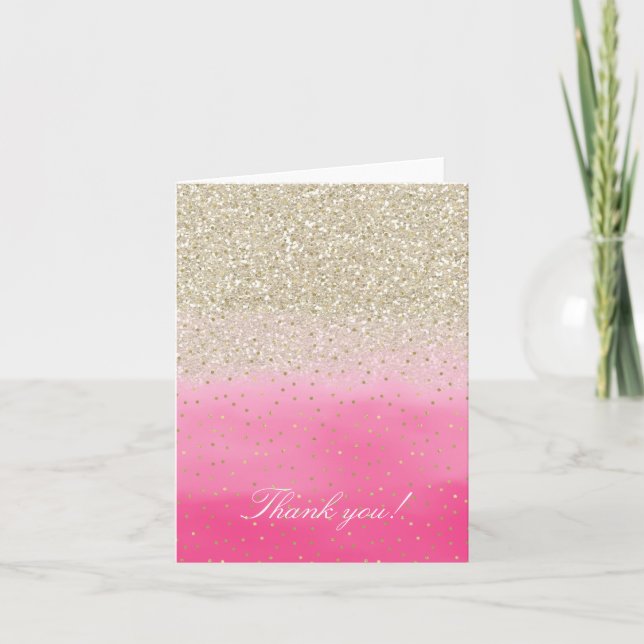 Pink Imitats Gold Glitzer Confetti Vielen Dank Dankeskarte (Vorderseite)