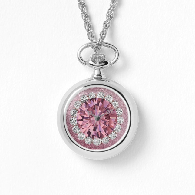 Pink Imitats Jewel Diamonds Silver Wraparound Watc Armbanduhr (Vorderseite)